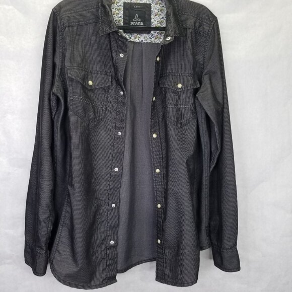 Prana Kellan Button Down Shirt Men’s M Cargo Slim Fit Grey Flip Cuff Pearl Snap - Picture 9 of 16